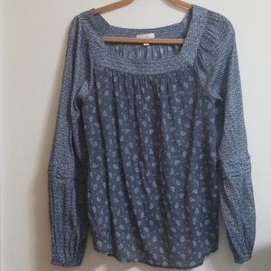 Lauren Conrad shimmery Blue long sleeved peasant top L